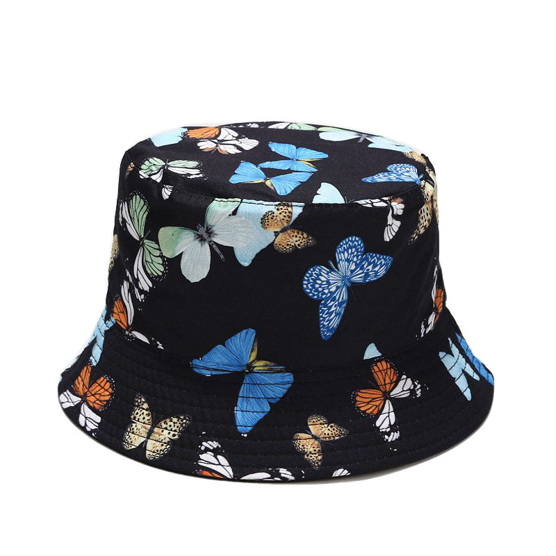 Wholesale  Colorful Butterfly Pattern Fisherman Hat Women's Summer Pure Cotton Double-sided Wearing Basin Hat Outdoor All-match Sun Hat